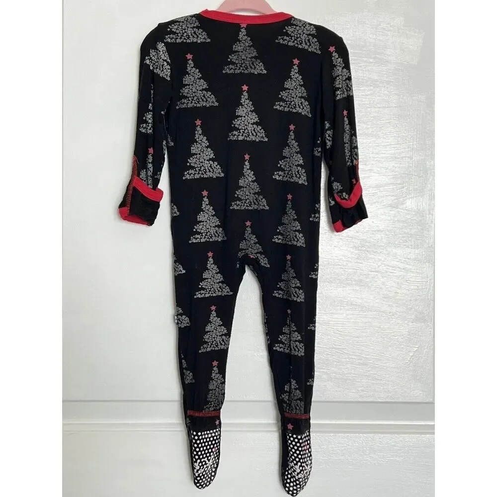 KICKEE PANTS Christmas Tree Foil One Piece Sleeper Pjs Zip Pajamas Black 6-9m